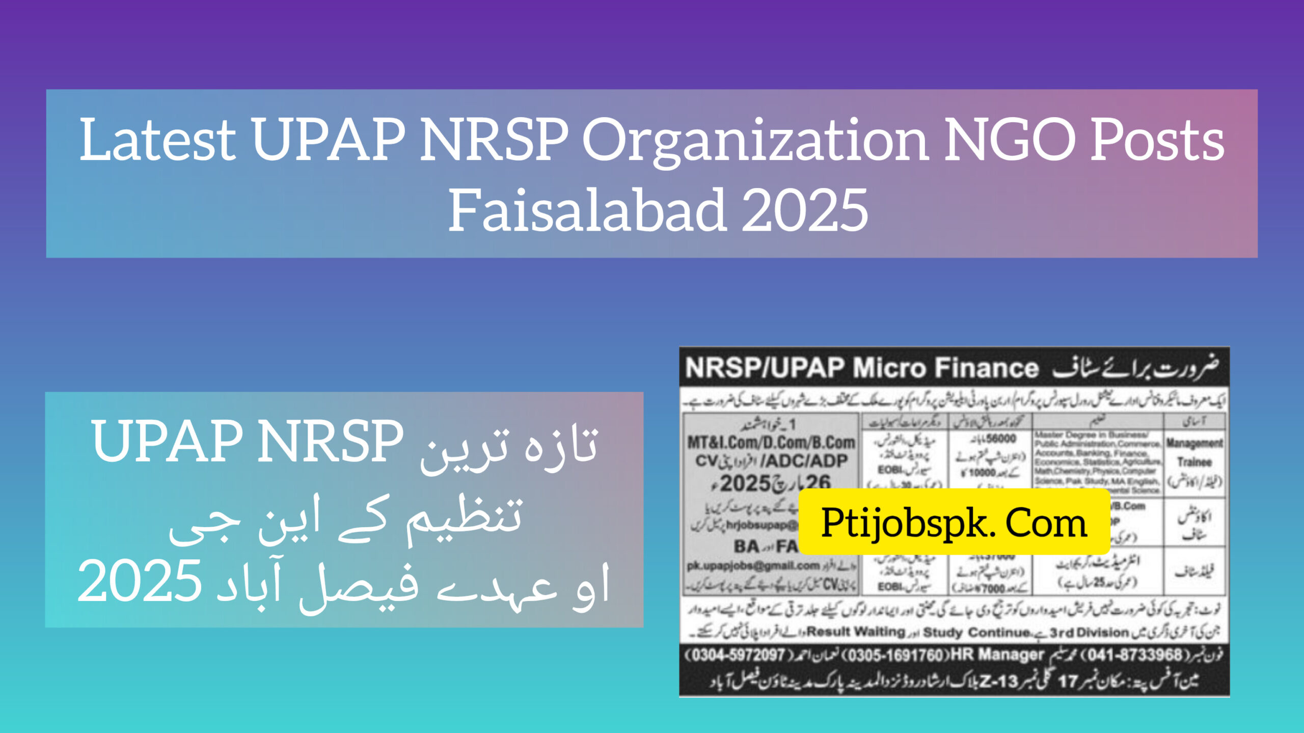 Latest UPAP NRSP Organization NGO Posts Faisalabad 2025