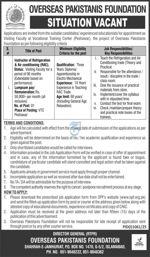 Overseas Pakistanis Foundation Jobs in Islamabad