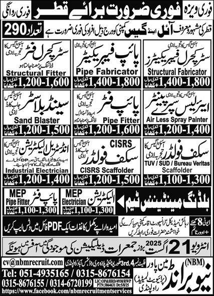 Sand Blaster & Industrial Electrician Jobs in Qatar