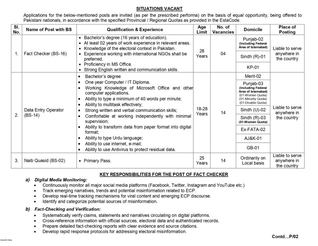 Election Commission of Pakistan Jobs