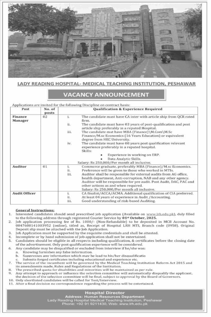 Lady Reading Hospital Jobs in Peshawar